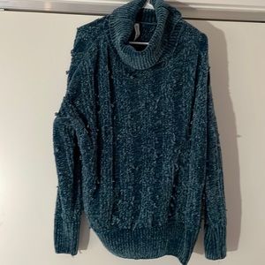 Chenille Turquoise cowl neck sweater M